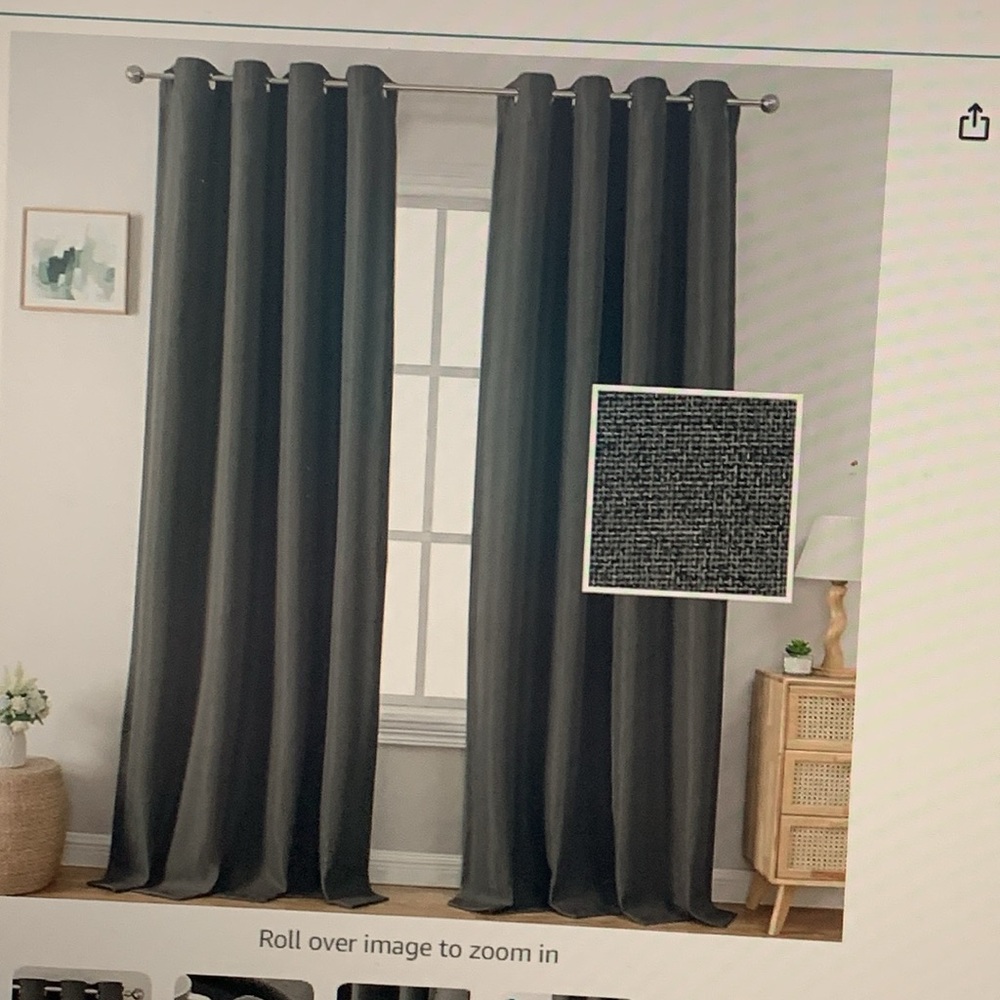 Two blackout curtain panels- charcoal grey